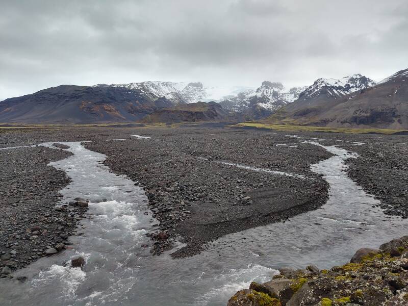 Glacial valleys of Öræfajökull along the Skeiðarársandur glacial outflow on the Ring Road in Iceland.