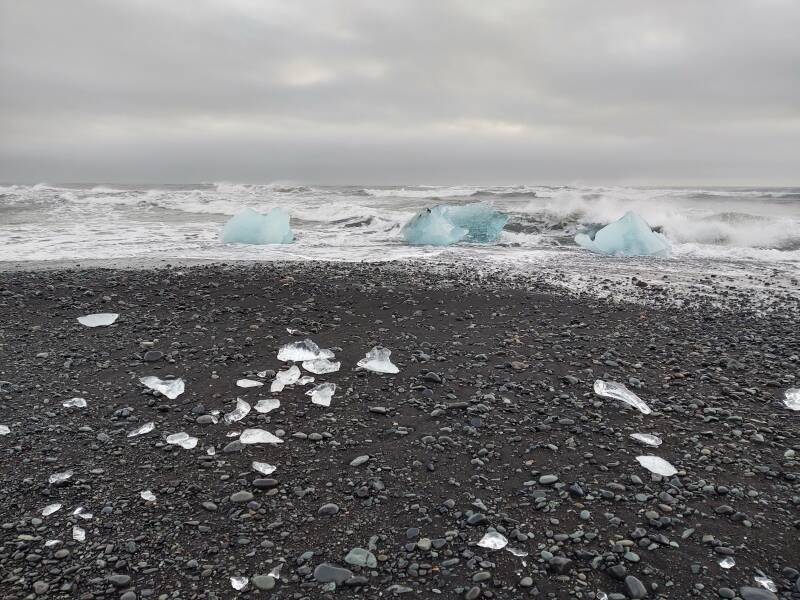 Diamond Beach next to Jökulsárlón 'Glacier Lagoon' on the Ring Road in Iceland.