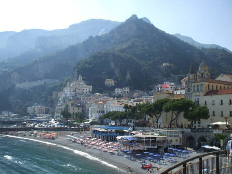 Amalfi as seen on the coast road from Atrani.