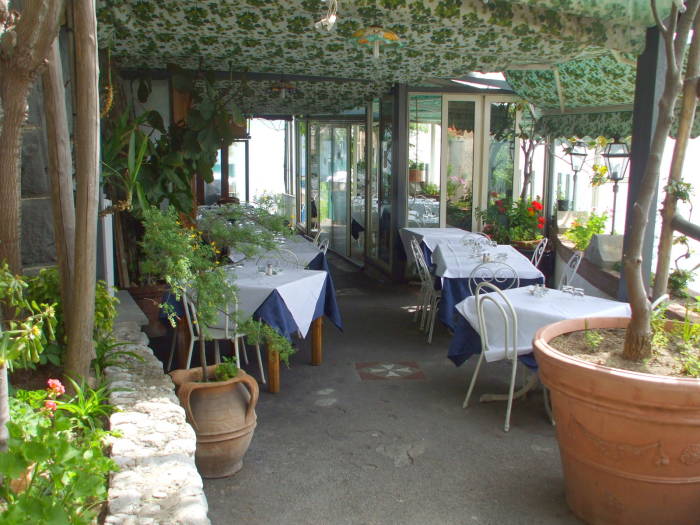 Cutting through the Zaccaria cafe on the footpath to Atrani, on the Amalfitani coast.