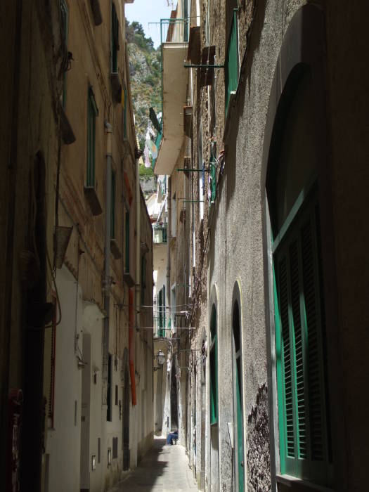 Narrow back street passages in Atrani.