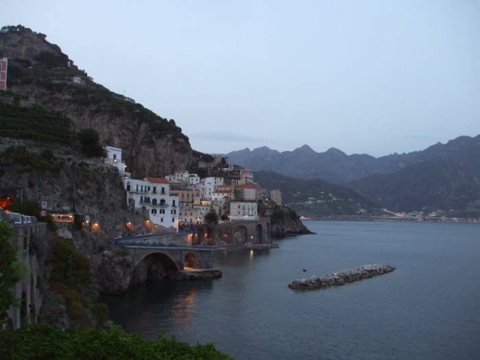 Rounding the point on the coast road and approaching Atrani.