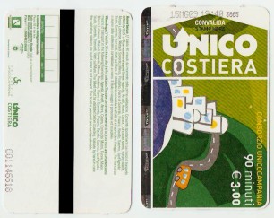 Unico Costiera, a ticket for a bus ride on the narrow twisting coast road along the Amalfitani Coast.