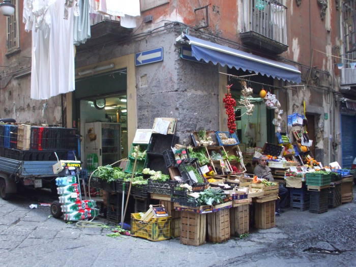 A vegetable dealer in the Centro Storico in Naples.