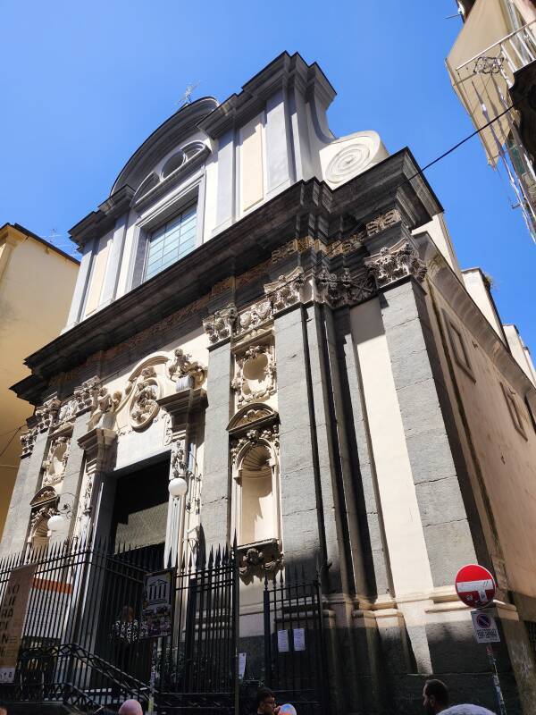 Exterior of Complesso Museale Santa Maria delle Anime del Purgatorio ad Arco, baroque church founded in the 17th century, dedicated to the souls in Purgatory.