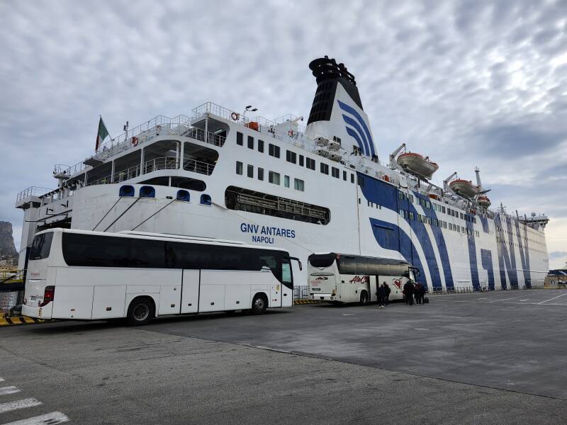 Arriving on the overnight ferry from Napoli, the ship is tied up at the pier in Palermo.