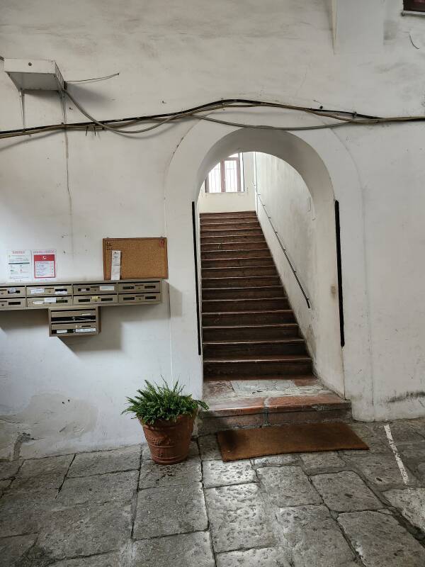 One of several staircases up into the building.