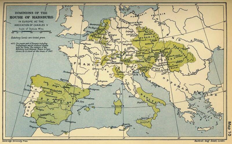 Dominions of the House of Hapsburg at the abdication of Charles V in 1556, from https://upload.wikimedia.org/wikipedia/commons/b/be/Dominions_House_Habsburg_abdication_Charles_V.jpg