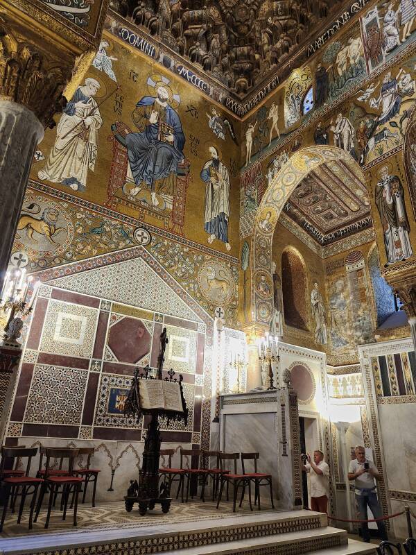 Muqarnas and mosaics.