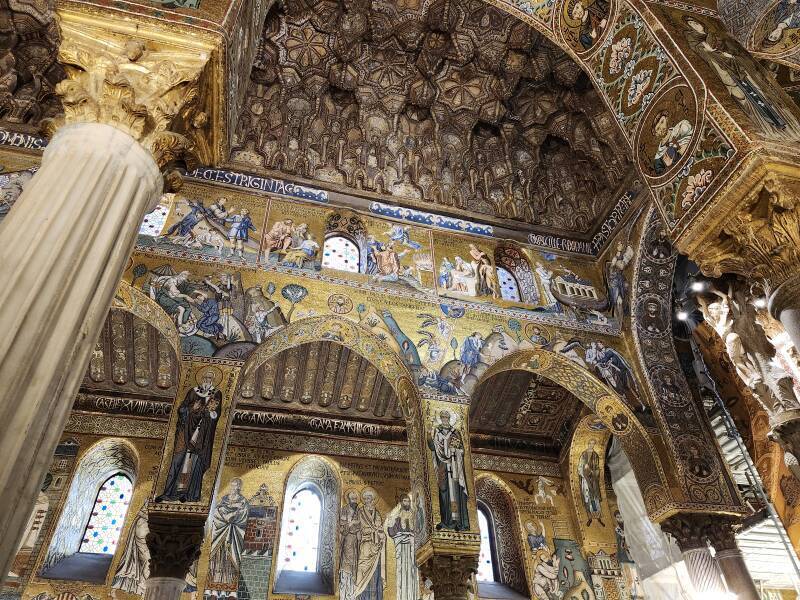 Muqarnas and mosaics.