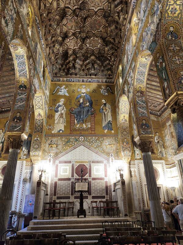 Muqarnas and mosaics.