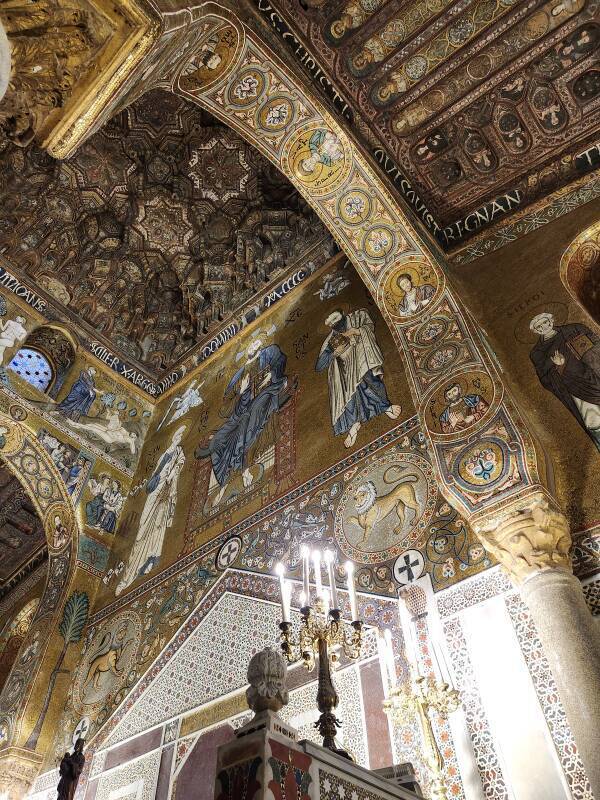 Muqarnas and mosaics.