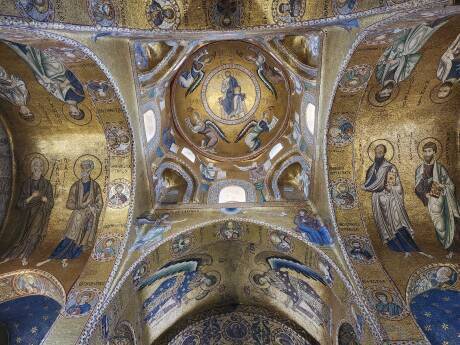 Mosaics inside Chiesa Santa Maria dell'Ammiraglio, also known as Martorana.