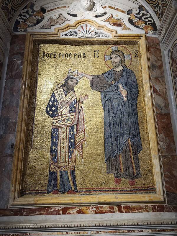 Mosaic of Roger II of Sicily being crowned by Christ.