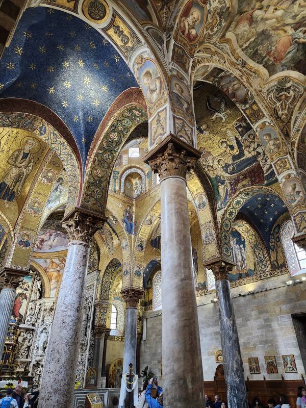 Mosaics and columns of various stones.
