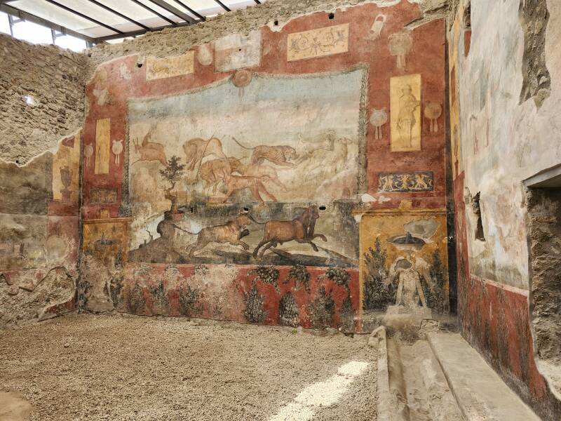 Fresco and water channel in Casa dei Ceii.