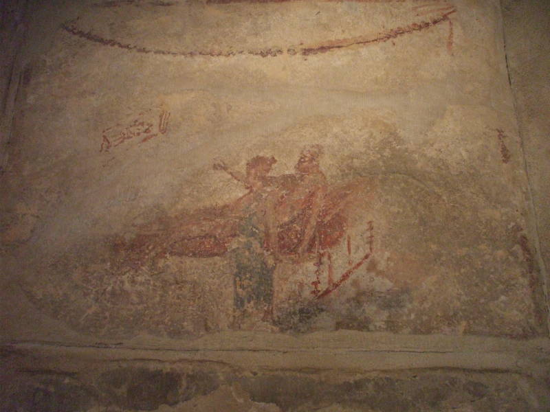 Erotic fresco in the Lupanare, a Roman brothel at Pompeii.