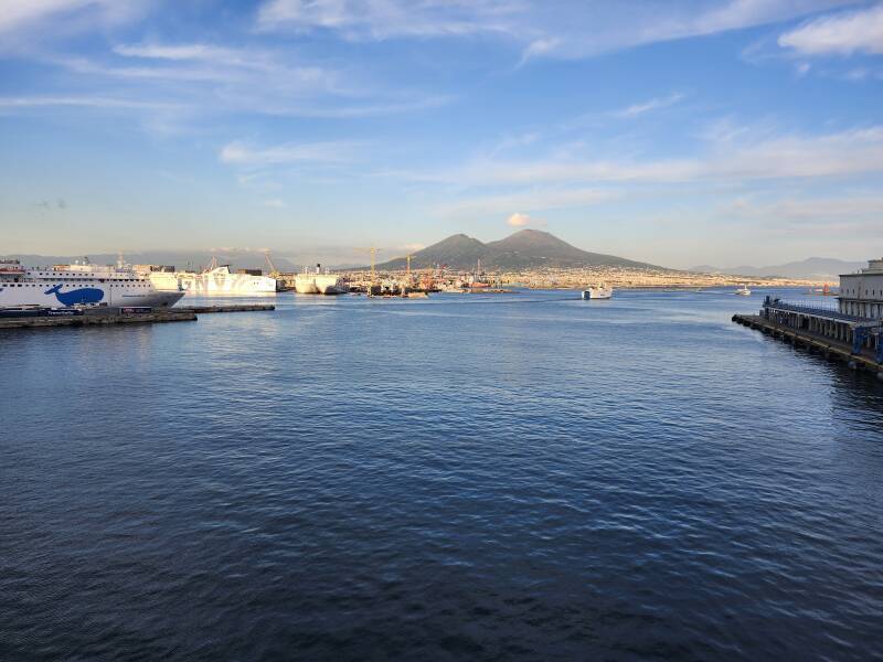 Vesuvius as seen from the deck of a ferry in the Naples harbor.