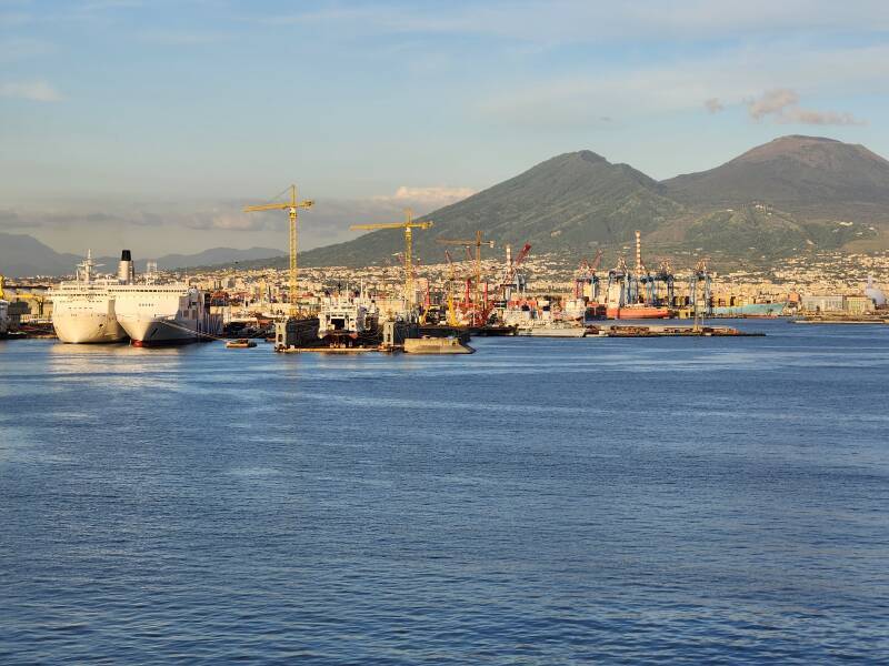 Vesuvius as seen from the deck of a ferry in the Naples harbor.