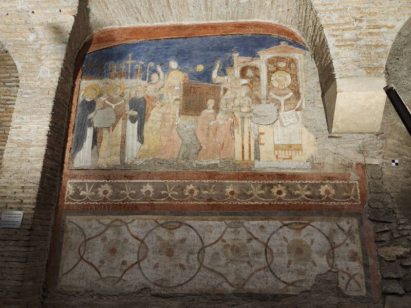 11th century fresco of the 868 transfer of the body of Saint Clement to this church.