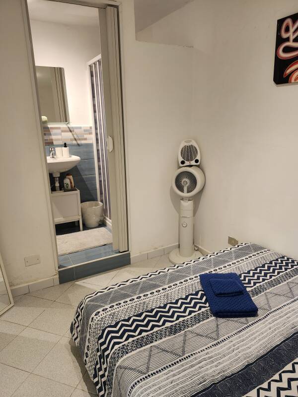 Bedroom and bathroom.