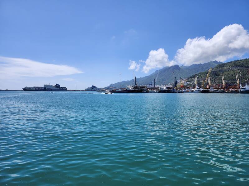 Large ferries in Salerno harbor.