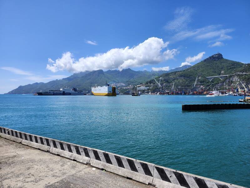 Grimaldi Lines automobile carrier in Salerno harbor.