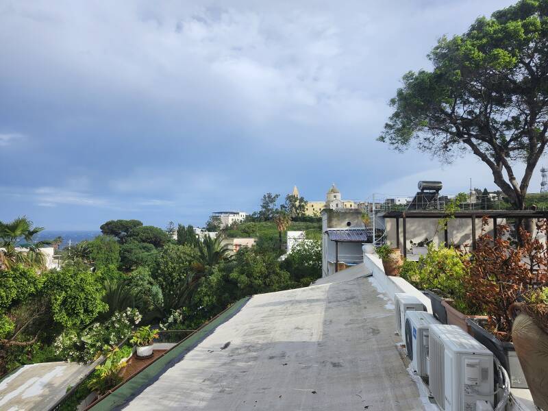 View toward the church from the upper terrace.