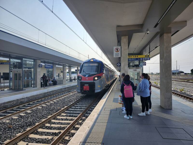 Regional train arriving at Milazzo, headed to Messina.