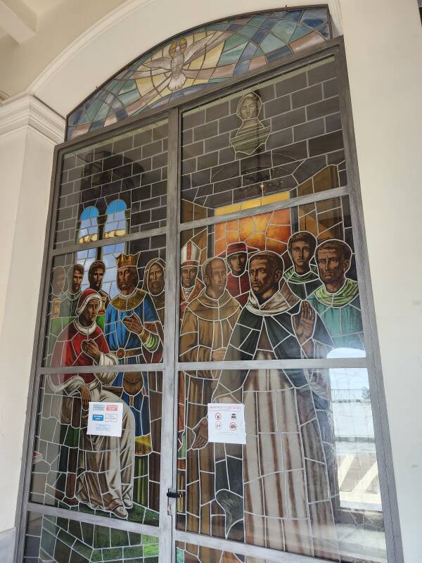 Stained glass window inside the church.