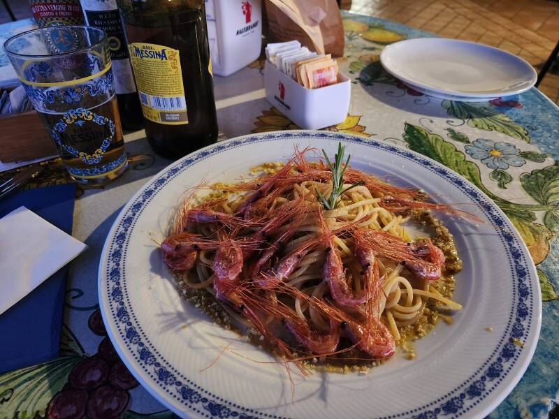 Shrimp and pasta.