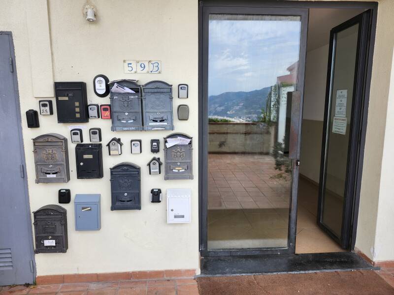 Mailboxes and key boxes at my apartment building.