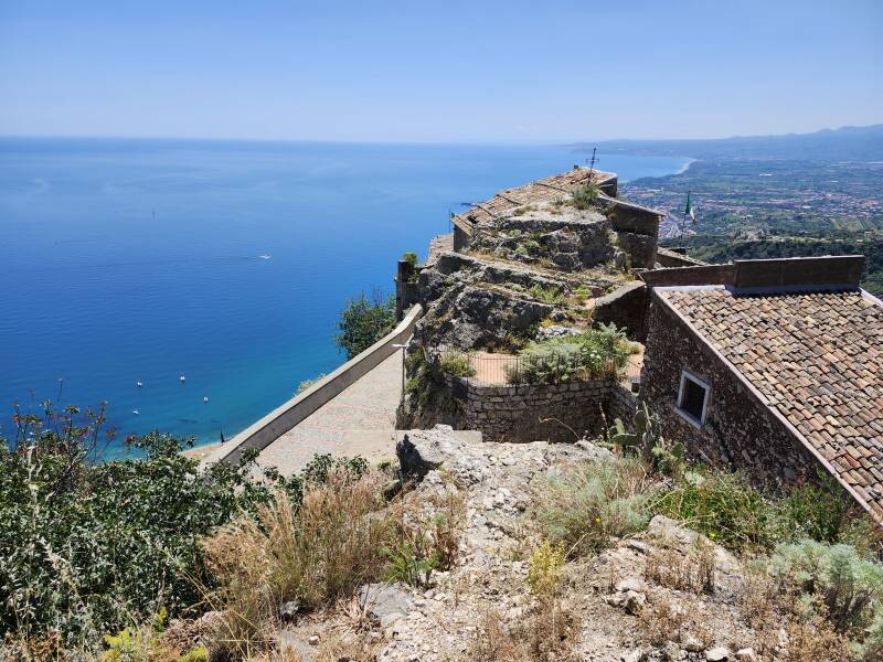 Chapel and coastline.