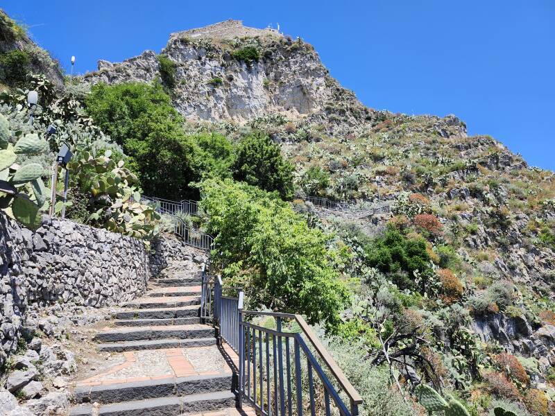 View up the stairs toward the fortress.