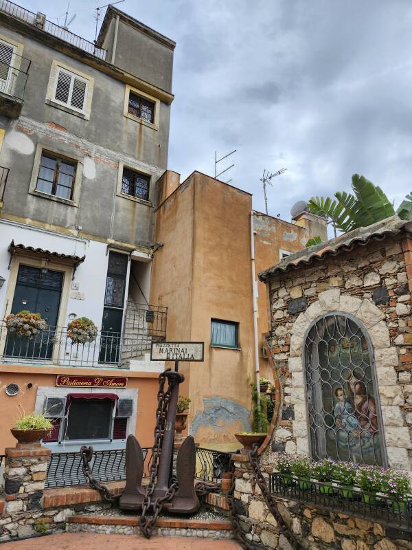 Anchor and picture of the Virgin Mary.