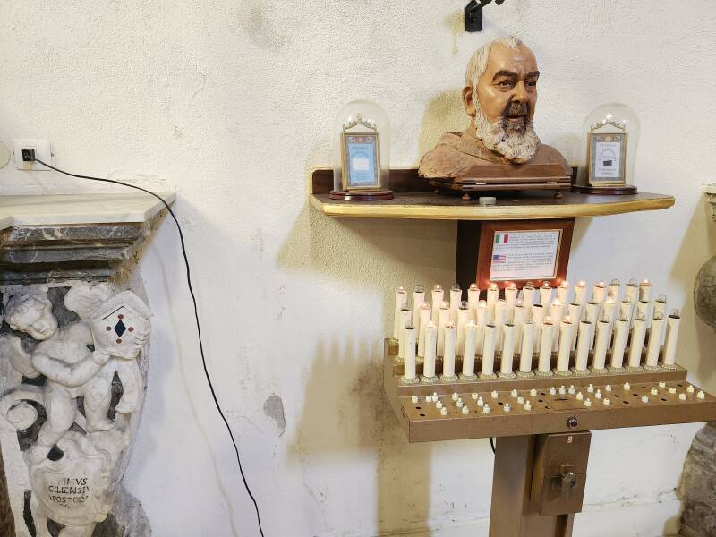Bust and purported relics of Padre Pio.