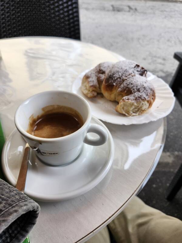 Coffee and cornetto at bar Pirandello.
