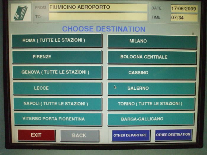 Trenitalia ticket purchase interface: Select your departure and destination stations.