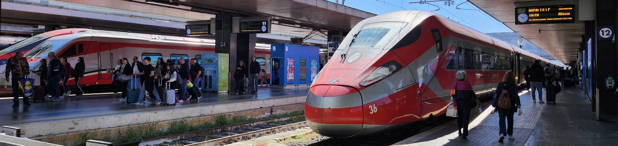 'Frecciarossa' high-speed trains at Roma Termini, the main train station in Rome.