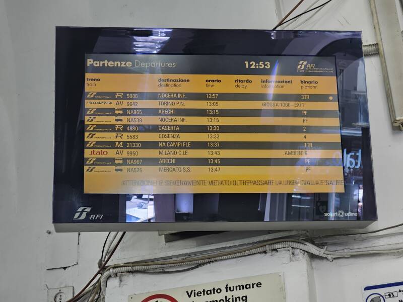 Departure list at Salerno station.