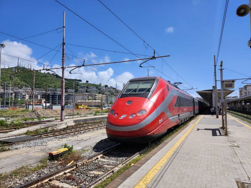 Frecciarossa train in Salerno station.