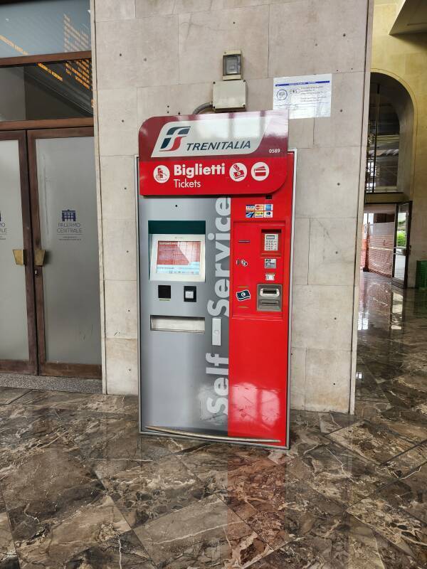 Ticket vending machine in Palermo Centrale, the main station in Palermo, Sicily.