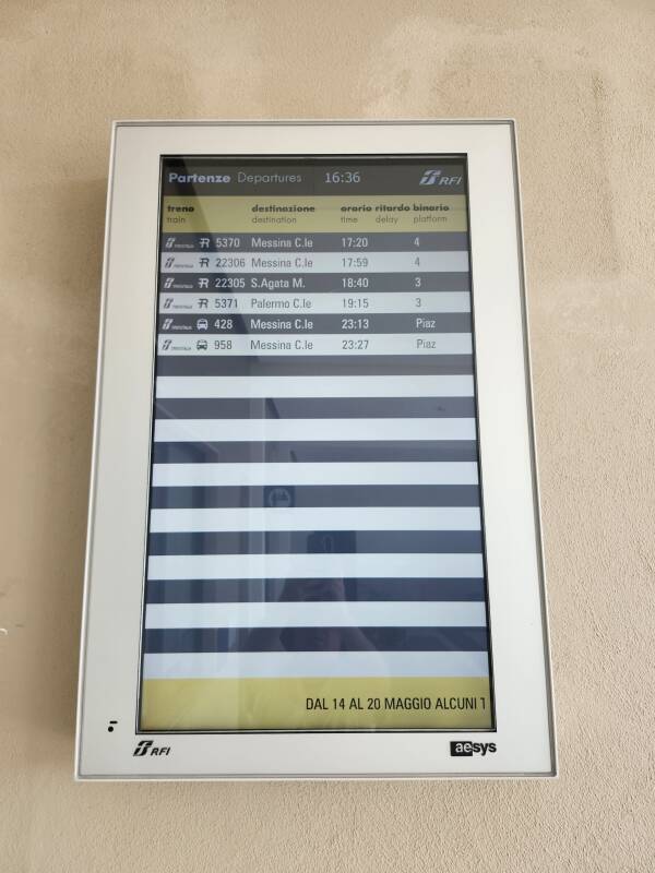Schedule board at Milazzo station.
