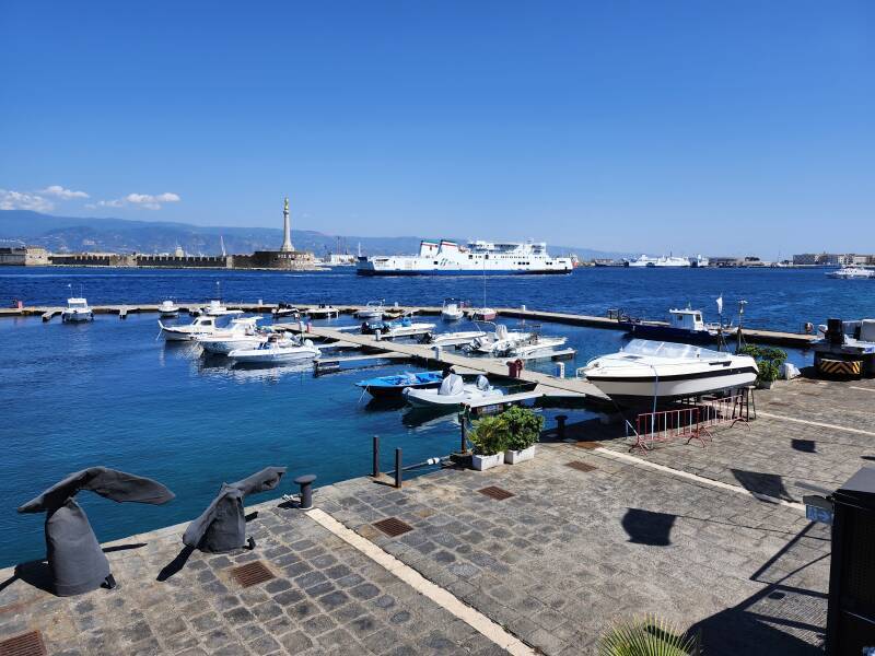 Train ferry crossing Messina harbor.