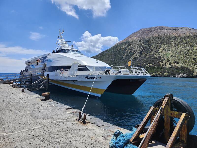 High speed ferry Gabriele M at the pier on Vulcano.