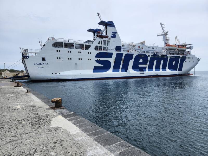 Medium-sized ro-ro ferry at the port, Siremar lines M/N Laurana.