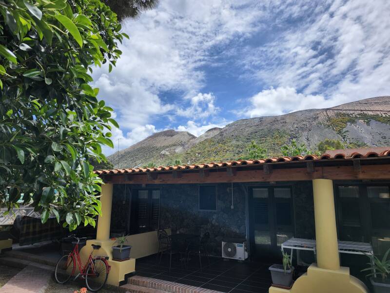 View of the volcano from the courtyard in front of my room's veranda.