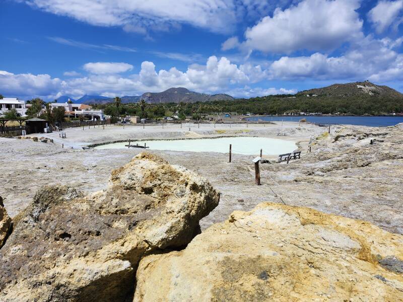 Sulfur mud pond, hot spring with hydrogen sulfide, H2S.