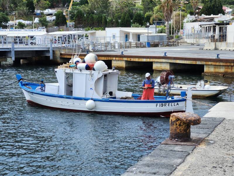 Small fishing boat at the port on Vulcano.