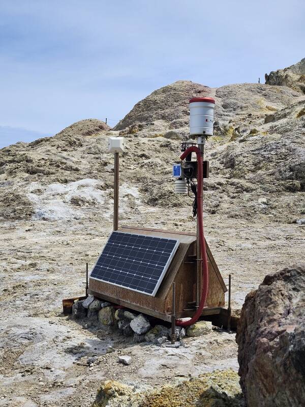 Solar-powered RF-linked gas sensor in the Vulcano port town.